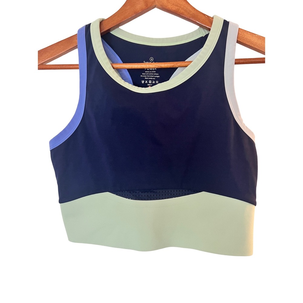 Sweaty Betty Power Sports Bra M Blue Green Colorblock Racerback Workout Yoga
